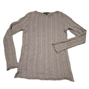 Lauren Ralph Lauren Hand Knit Cable Knit Sweater Gray‎ Women’s Large Fisherman